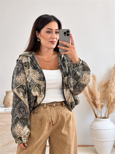 Paisley Desenli Kapüşonlu Mont