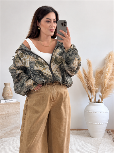 Paisley Desenli Kapüşonlu Mont