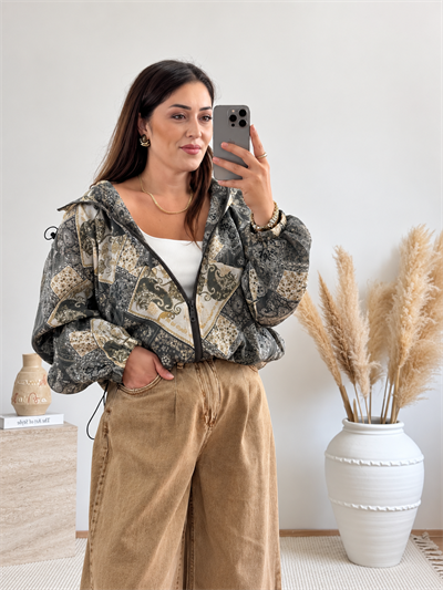 Paisley Desenli Kapüşonlu Mont