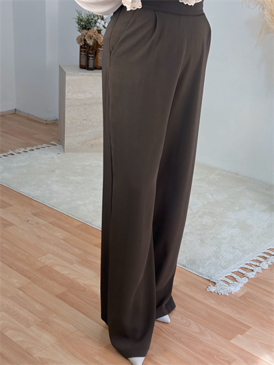 Premium Yüksek Bel Düz Paça Pantolon-Kahve