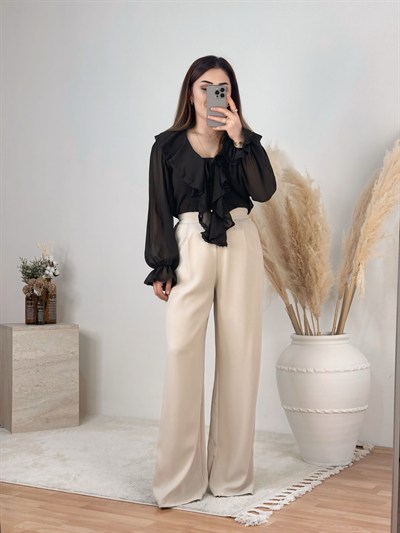 Premium Yüksek Bel Düz Paça Pantolon-Taş