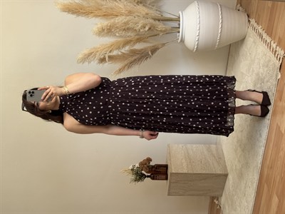 Puantiyeli Halter Yaka Elbise- Kahve