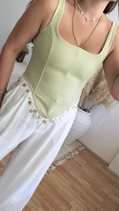Pul Detaylı Sırt Bağlamalı Büstiyer-Mint