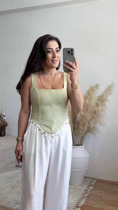 Pul Detaylı Sırt Bağlamalı Büstiyer-Mint