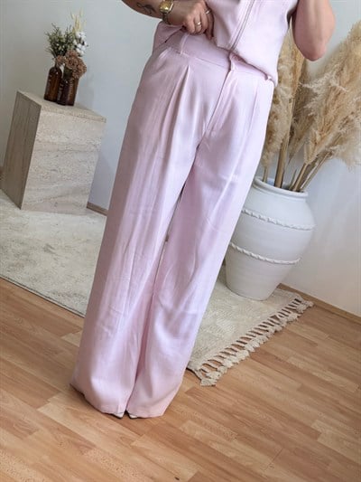 Soft Touch Fermuarlı Yelek Pantolon Takım-Pembe