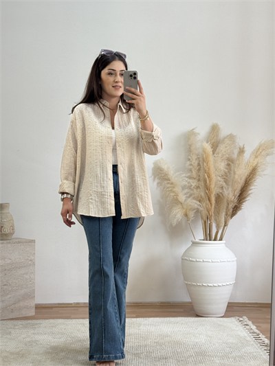 Taş İşlemeli Oversize Gömlek-Taş