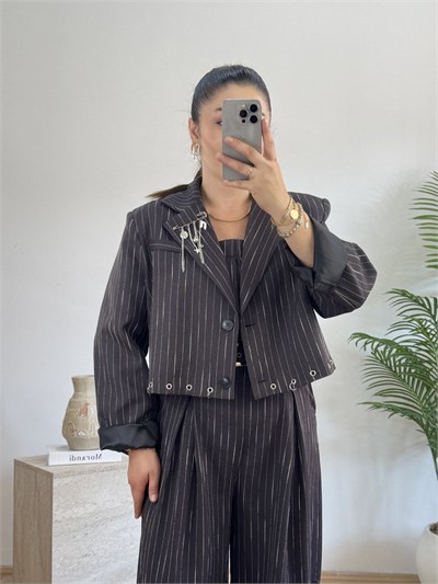 Tasarım Çizgili Blazer Ceket 