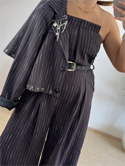 Tasarım Çizgili Blazer Ceket 