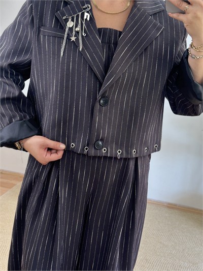 Tasarım Çizgili Blazer Ceket 