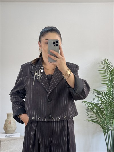 Tasarım Çizgili Blazer Ceket 