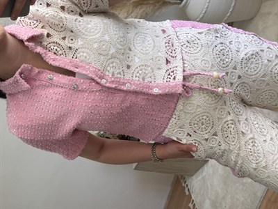Tasarım Dantel Detay Gömlek-Pembe