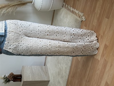 Tasarım Dantel Detay Pantolon Ekru-Mavi