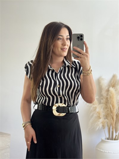 ZebraDesenli Kemerli Midi Elbise