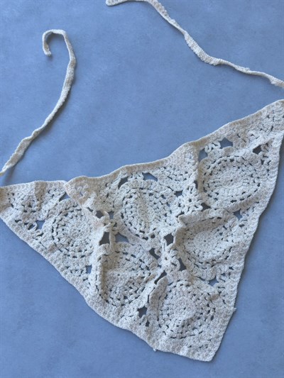 Krem Renk Sade Bohem Örme Bandana