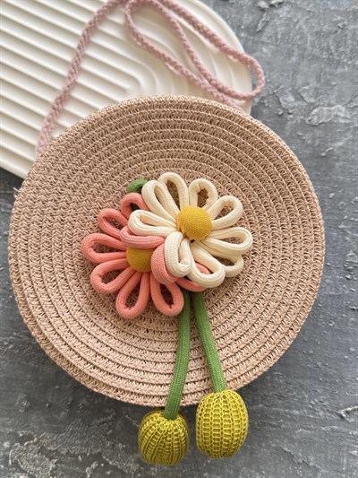 Sallantılı Papatya Hasır Çanta