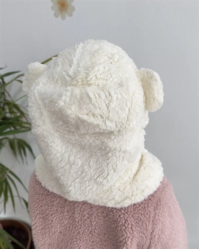 Krem Peluş Teddy Şapka & Atkı