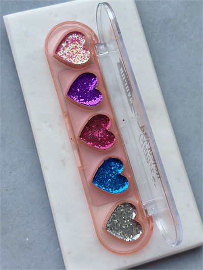 Kalp Desenli Glitter Paleti 5li Pembe