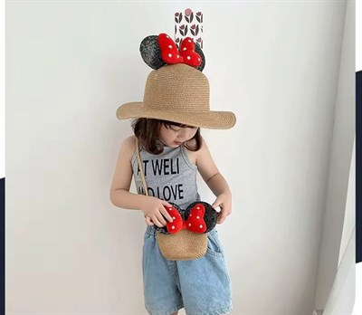 Minnie Pullu Hasır Çanta