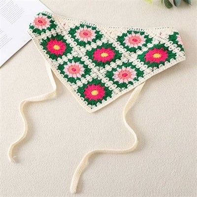 Çiçek Desenli Karışık Örme Bohem Bandana