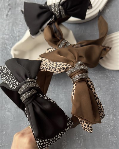 Leopar Desenli Saten Fiyonk Taç