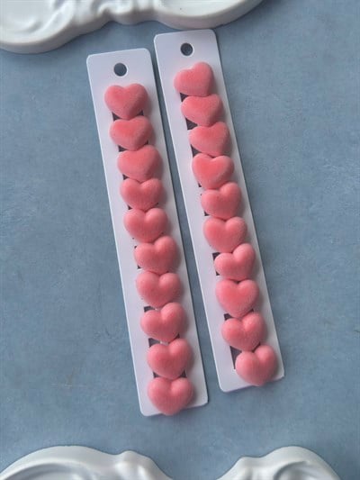 Şeker Pembe Kadife Kalp Saç Küpesi