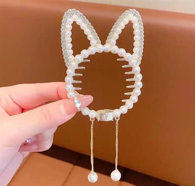 İnci Sarkıtlı Kedi Topuz Tokası