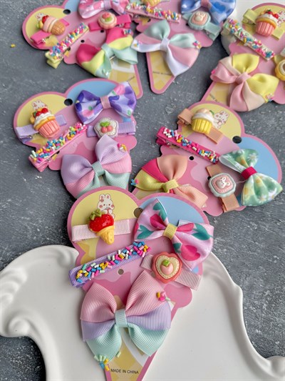 Renkli Şekerli Kurdele Cupcake Klips Set 5li