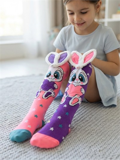 Peluş Tavşan Kulaklı 3 Boyutlu Uzun Çorap
