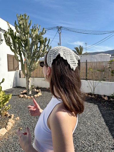Krem Renk Sade Bohem Örme Bandana