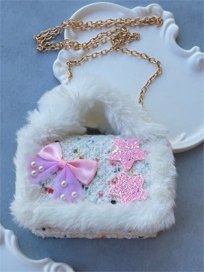 Açık Pembe Peluş Zincirli Çanta