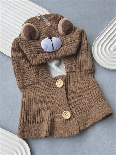 Kahverengi Ayıcık Düğme Detaylı Balaclava