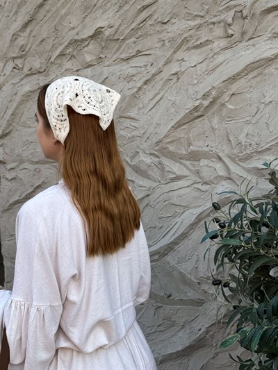 Krem Renk Sade Bohem Örme Bandana