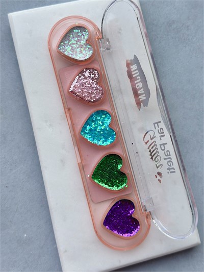Kalp Desenli Glitter Paleti 5li Beyaz