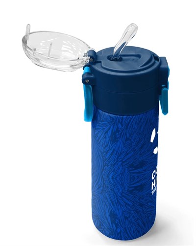 Coral High Futbol Desenli Lacivert Saks Pipetli ve Direk İçimli 500 ml Suluk