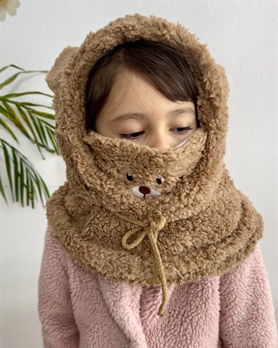 Kahverengi Teddy Peluş Şapka & Atkı