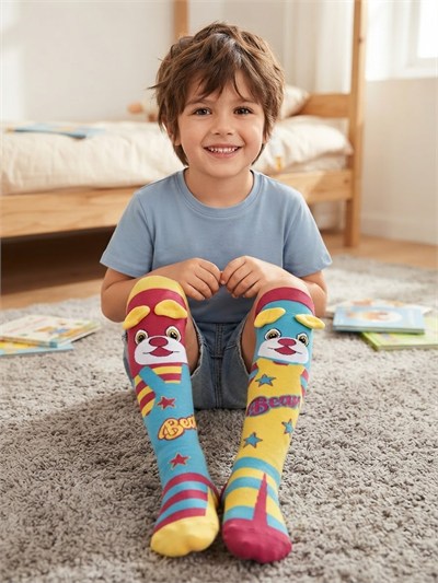 Çizgili Teddy Bear 3 Boyutlu Uzun Çorap