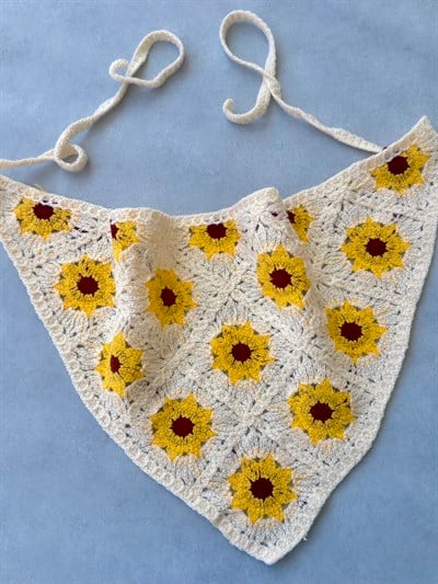 Papatya Desenli Bohem Örme Bandana