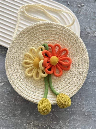 Sallantılı Papatya Hasır Çanta