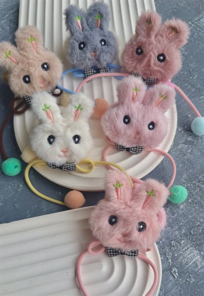 Papyonlu Peluş Tavşan Kalın Lastik