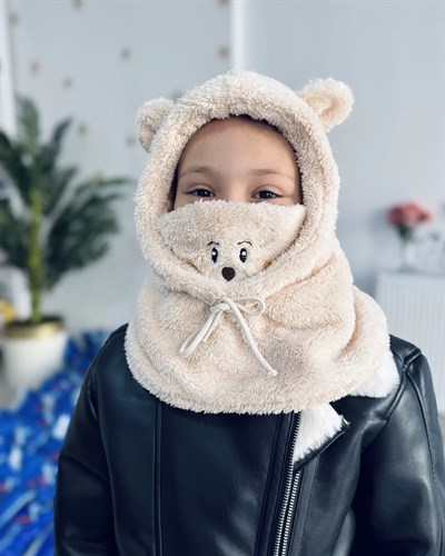 Krem Peluş Teddy Şapka & Atkı