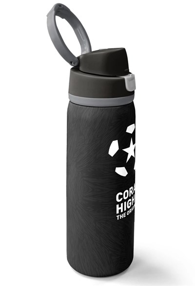 Coral High 800 ml Siyah Futbol Desenli Pipetli ve Direkt İçim Çelik Termos 