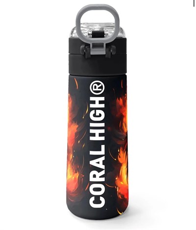 Coral High Siyah Aslan Desenli Pipetli ve Direkt İçim Çelik Suluk