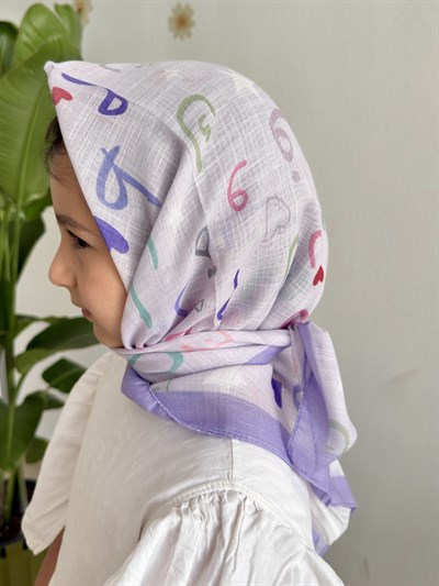 Kuran Harfleri 80x80 Pamuk Çocuk Başörtüsü