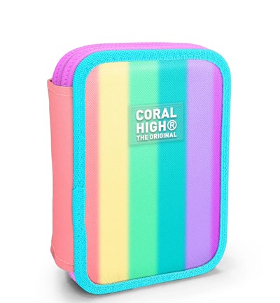 Coral High Soft Renkli Çizgili Desenli Çift Katlı Kalemlik