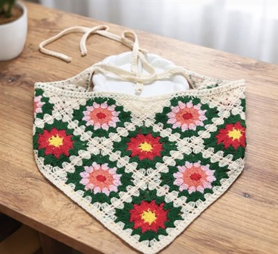 Çiçek Desenli Karışık Örme Bohem Bandana