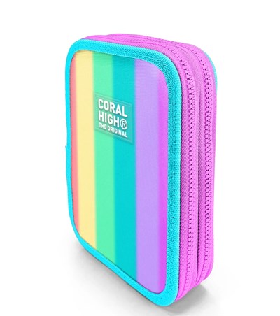 Coral High Soft Renkli Çizgili Desenli Çift Katlı Kalemlik