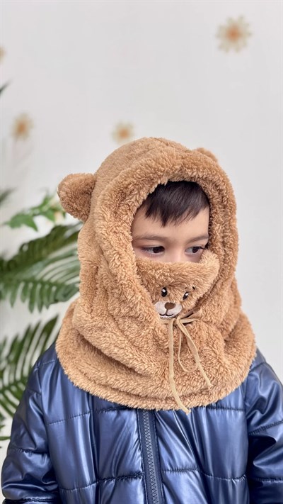 Kahverengi Teddy Peluş Şapka & Atkı