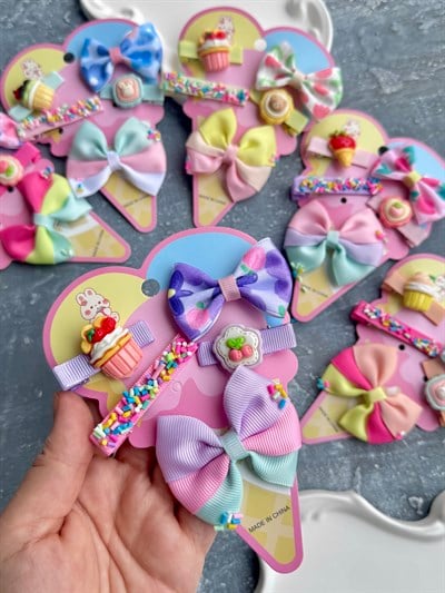 Renkli Şekerli Kurdele Cupcake Klips Set 5li