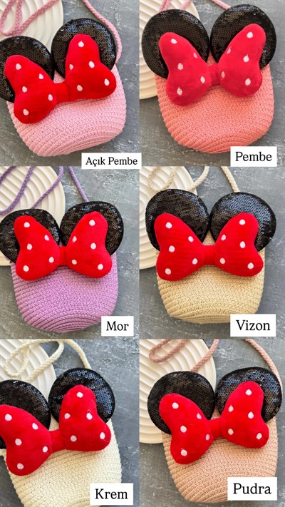 Minnie Pullu Hasır Çanta
