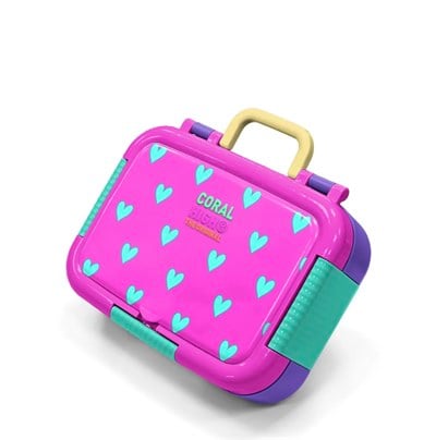 Coral High Neon Pembe Su Yeşili Kalp Desenli Paslanmaz Çelik Beslenme Kabı
